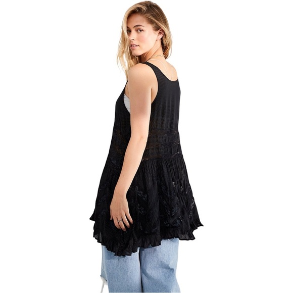 Free People Voile and Lace Trapeze Slip sz XS in Black Combo - Picture 6 of 12